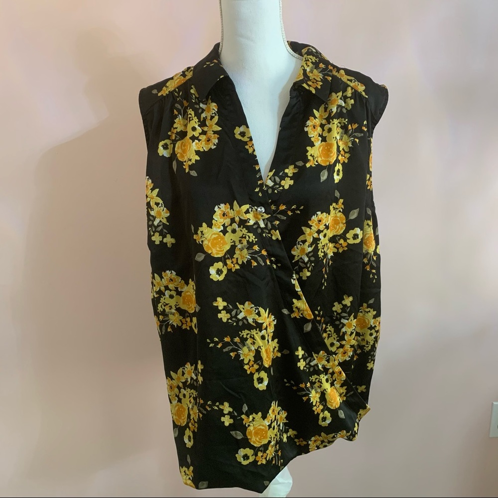 INC Silk Black Top Yellow Flowers 3X